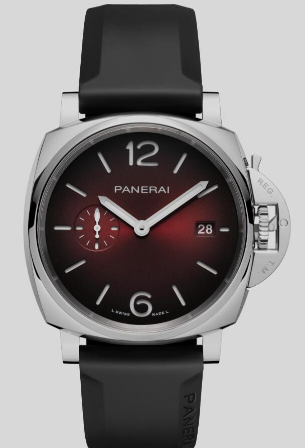 Panerai Replica Verfügt Über Ein Burgunderrotes Zifferblatt Mit Leuchtendem Schimmer